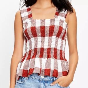 ✨ LAST CHANCE ✨ LOFT Gingham Smocked Peplum Tank Top | XS